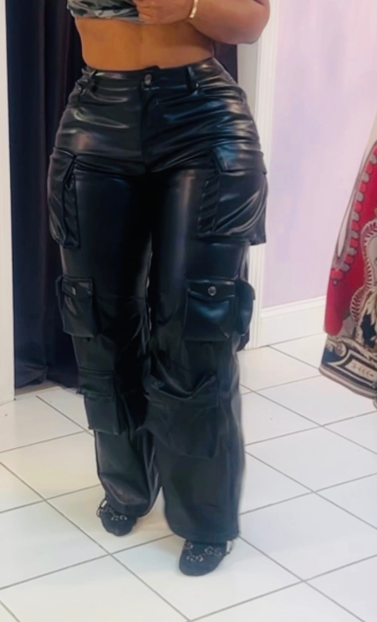 FAUX LEATHER ROCK STAR CARGO MOTO PANTS