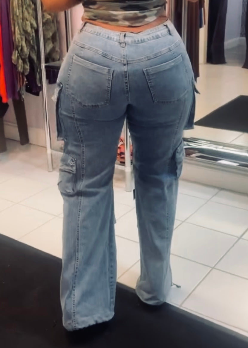 DENIM ROCK STAR CARGO JEANS