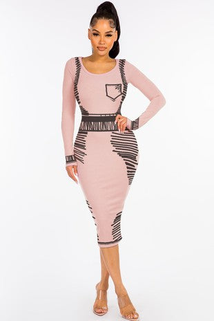 Sketch Ribbed Bodycon Midi Dress