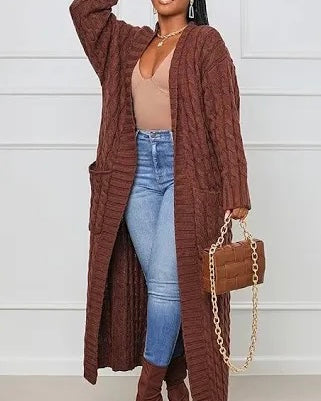 Brown City Cable Knit Duster Cardigan