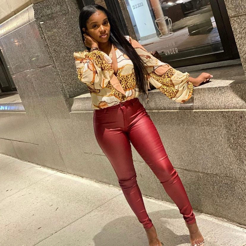 PREORDER Wine metallic pants