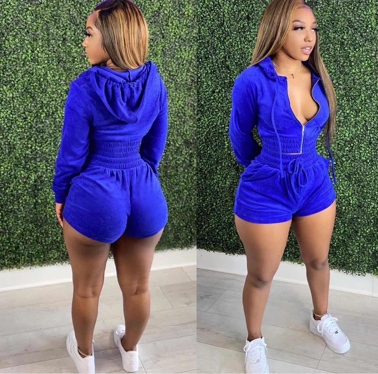 Terry Track Zip up Hoodie And Shorts Set