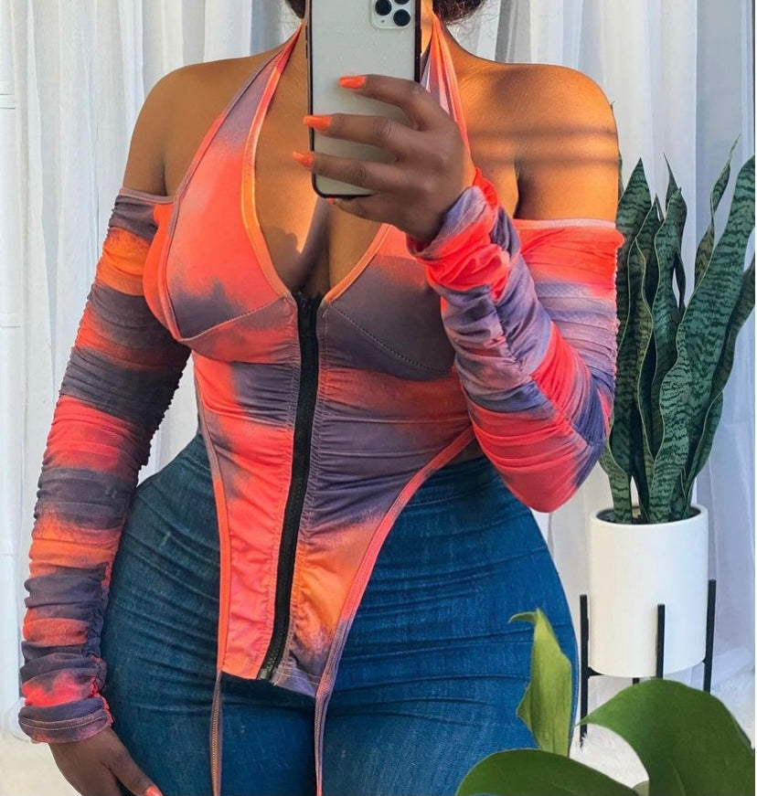 Crystal Halter Off-shoulder Top