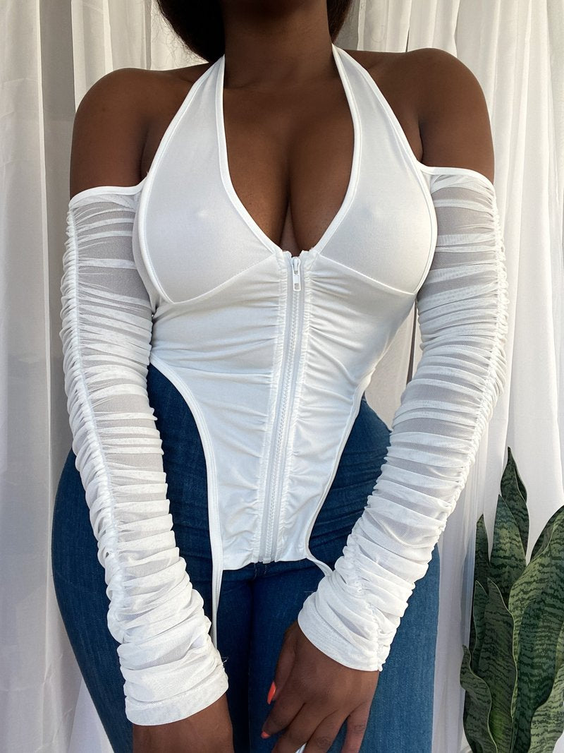Crystal Halter Off-shoulder Top