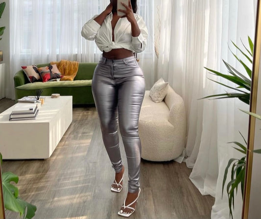 Silver Metallic Highwaist