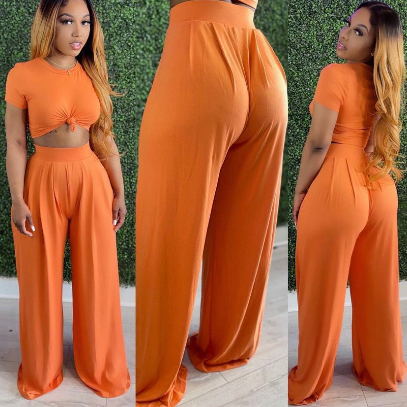 Amanda 2pc Crop Top and Wide Leg Pants Set