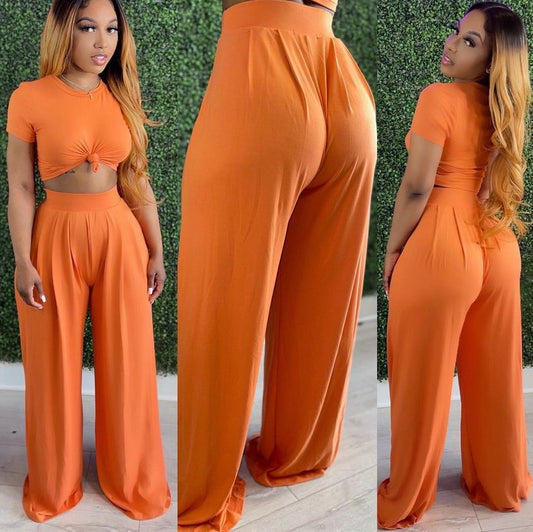 Amanda 2pc Crop Top and Wide Leg Pants Set