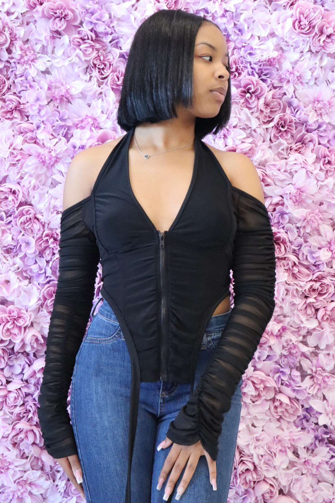 Crystal Halter Off-shoulder Top