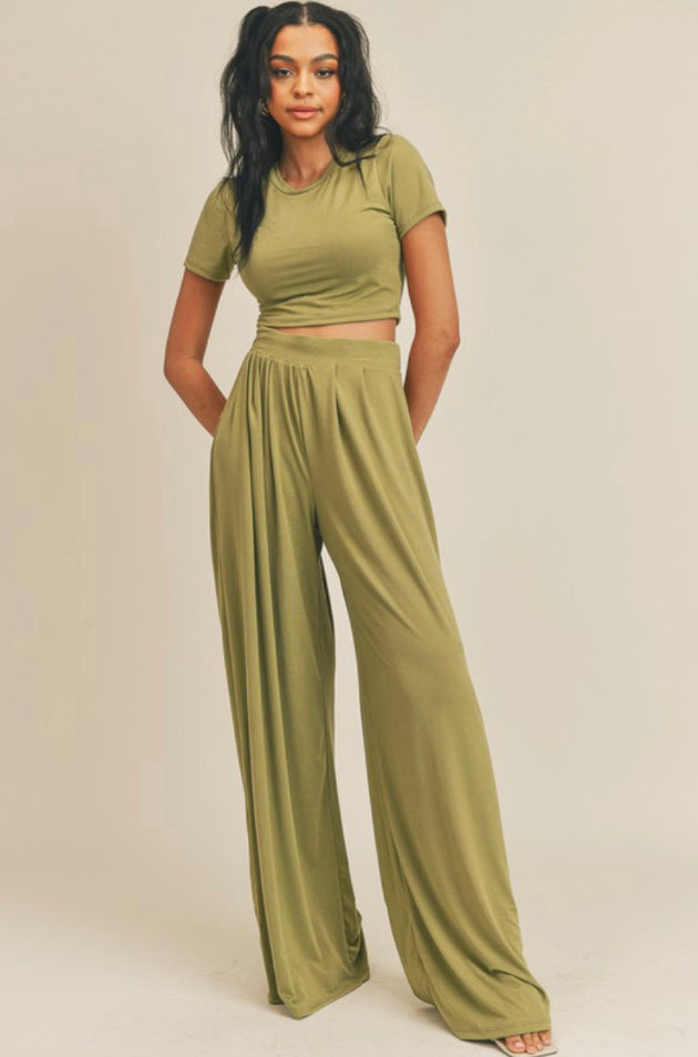 Amanda 2pc Crop Top and Wide Leg Pants Set