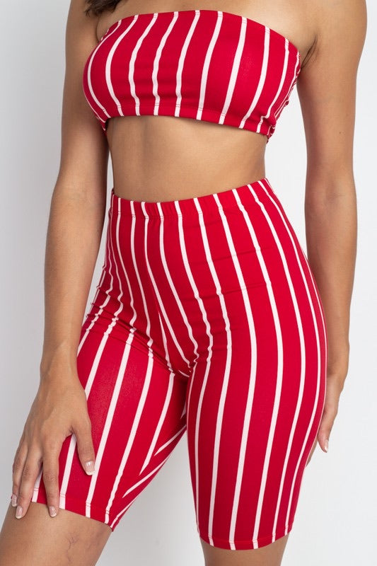 Stripe Tube Top and Biker Shorts Set
