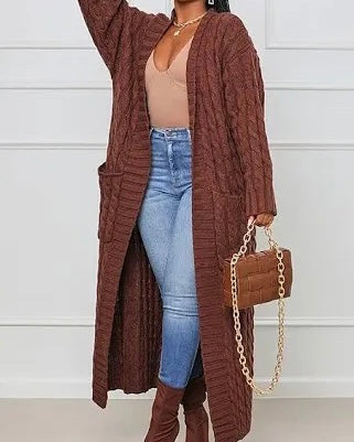 Brown City Cable Knit Duster Cardigan
