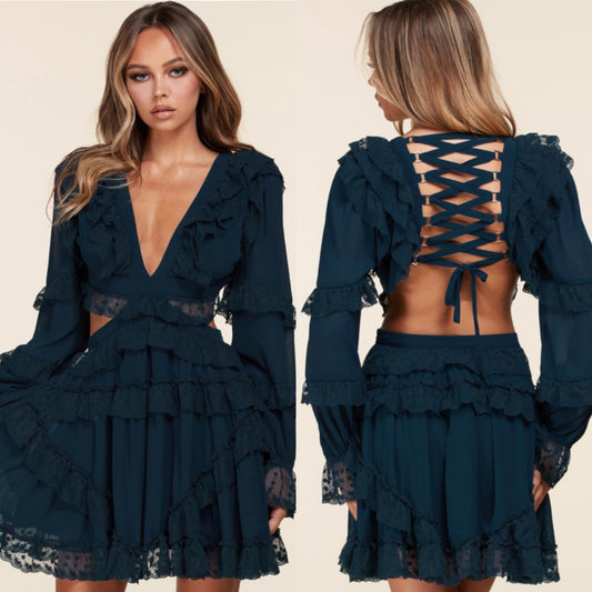 Rosalia Laced Up Ruffle Dress