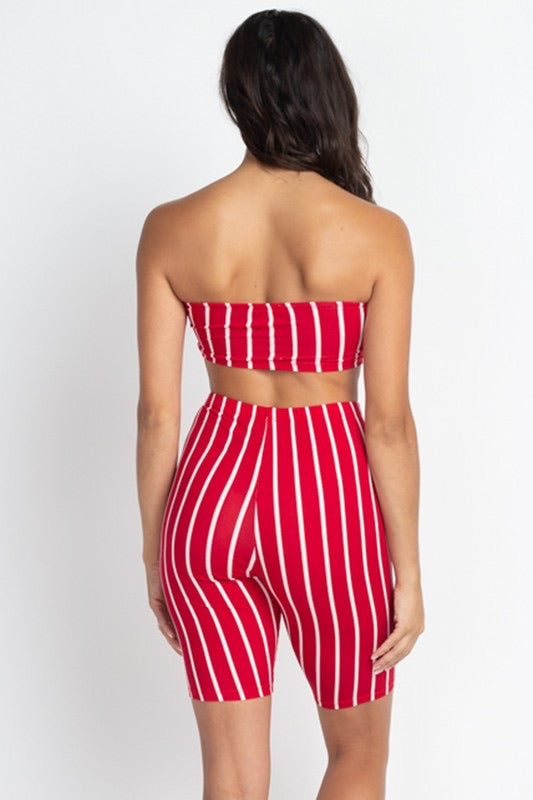 Stripe Tube Top and Biker Shorts Set