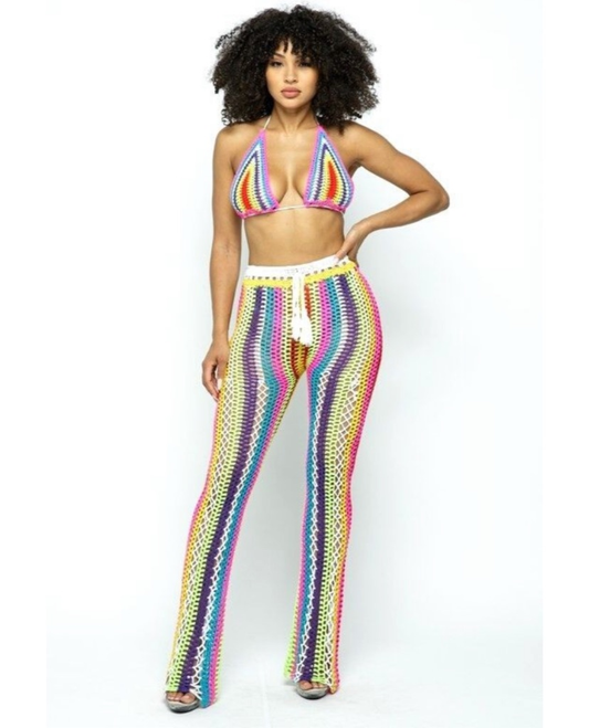 Happy Daze Multi-Color Crochet 2pc Pants Set