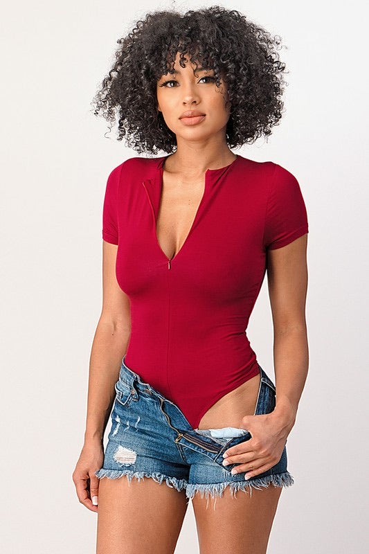 Short Sleeve Zipper Bodysuit